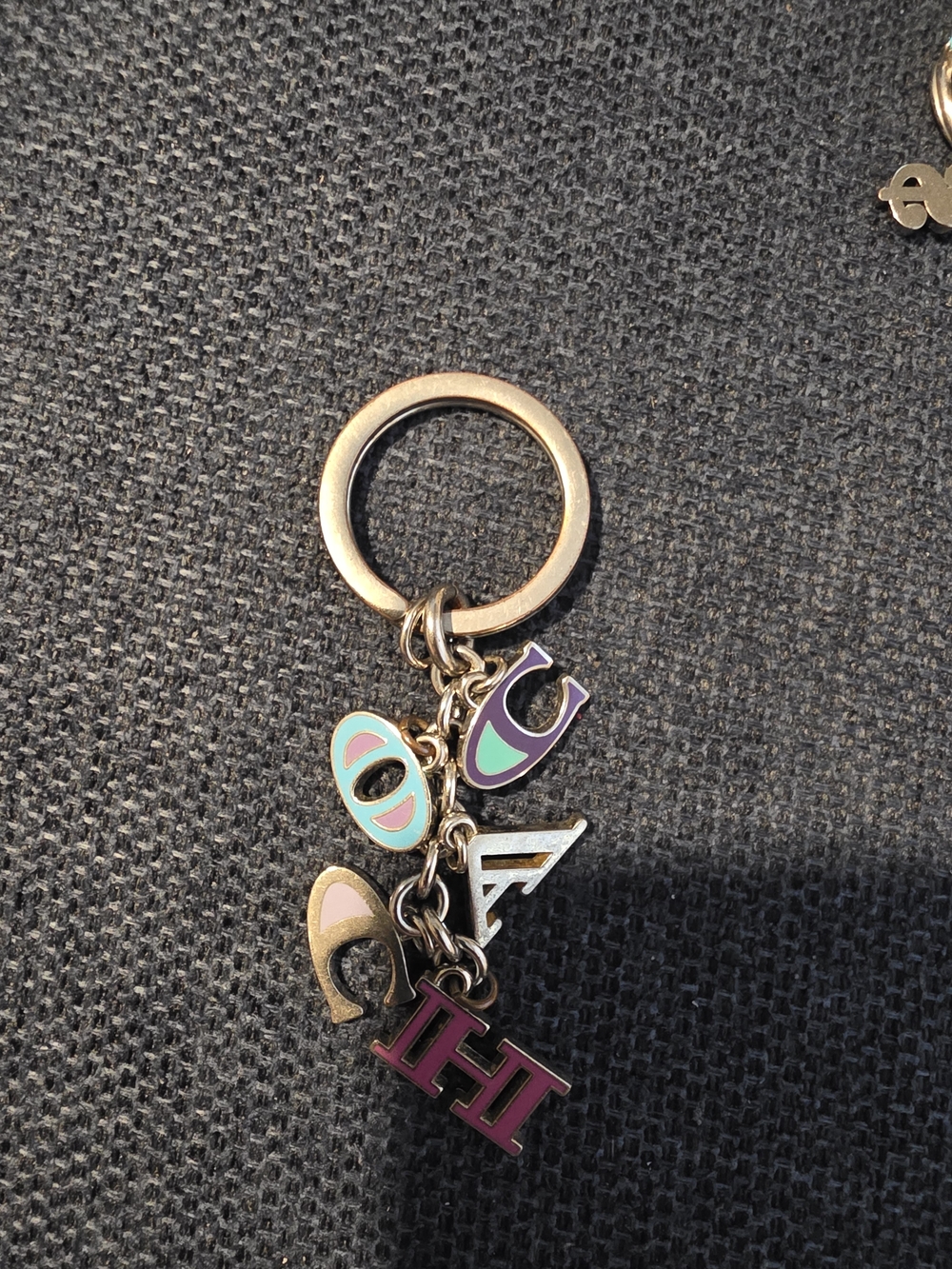 Coach Gold-Tone Multicolor Enamel Letter Charm Keychain